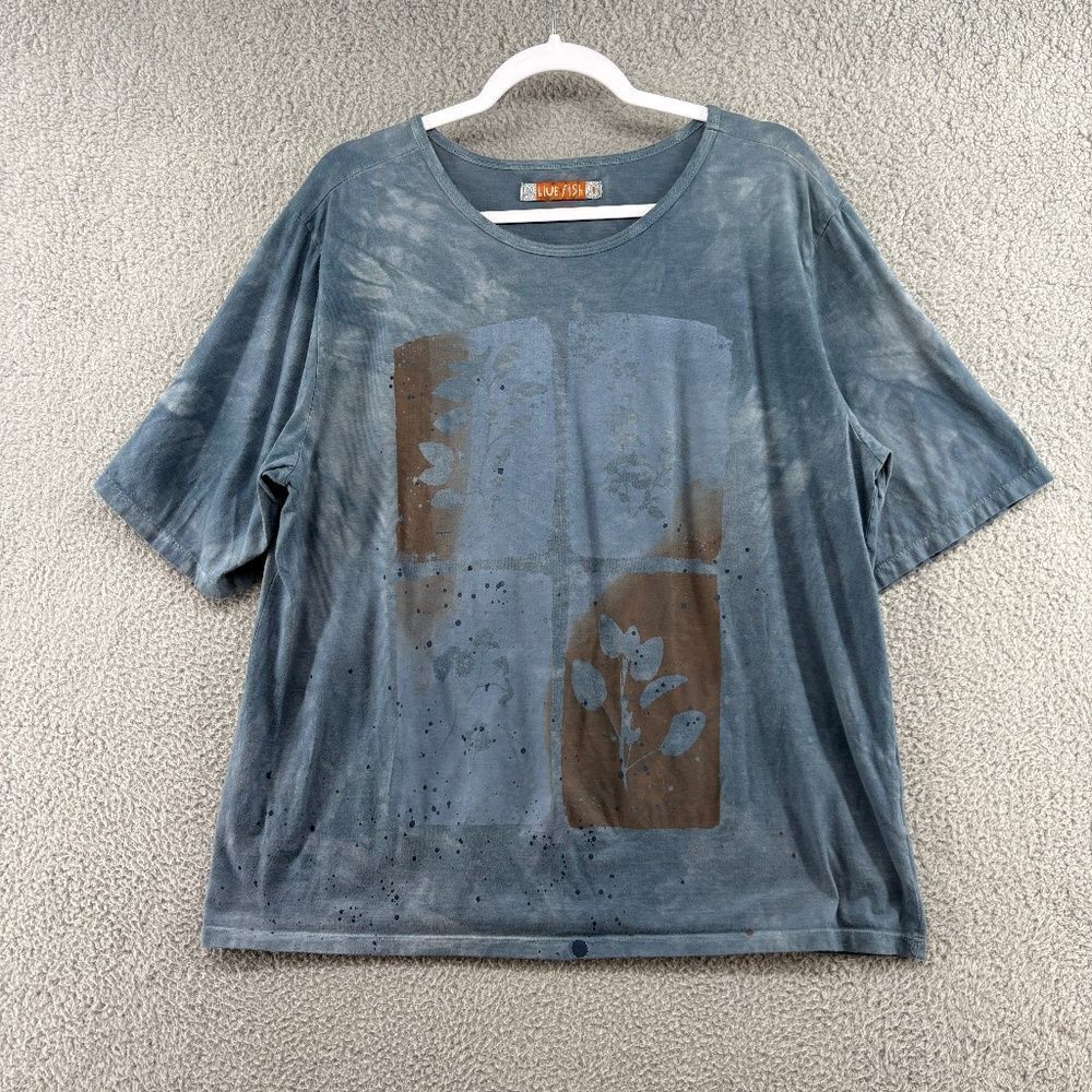 Blue Fish Fiona Tee Shirt Mottled Blue Sky Size 1 Lagenlook Boho Art to Wear